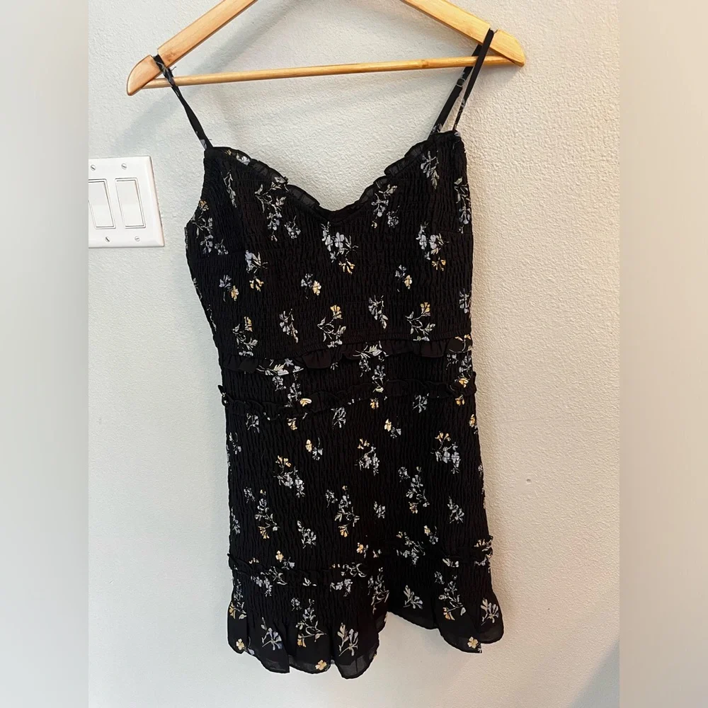 Abercrombie & Fitch Smocked Ruffled Black Floral Dress - Picture 1 of 6